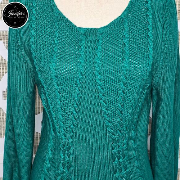 Cupio Women's Emerald Green Cable Knit Peplum Sweater Size XL - Picture 5 of 13